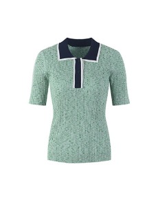 navy collar mint polo knit top