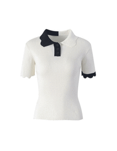 wave-line contrast polo knit top