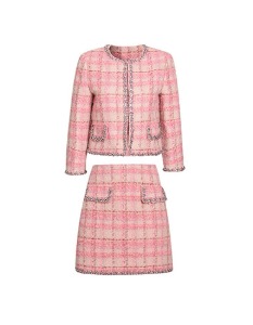 pink check tweed jacket &amp; skirt set