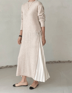 back-pleat knit dress +2color